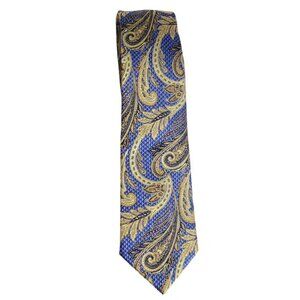 STRAUSS Men's Tie 2.75" Wide, 100% Silk - Gold, Med Blue & Navy Blue Paisley